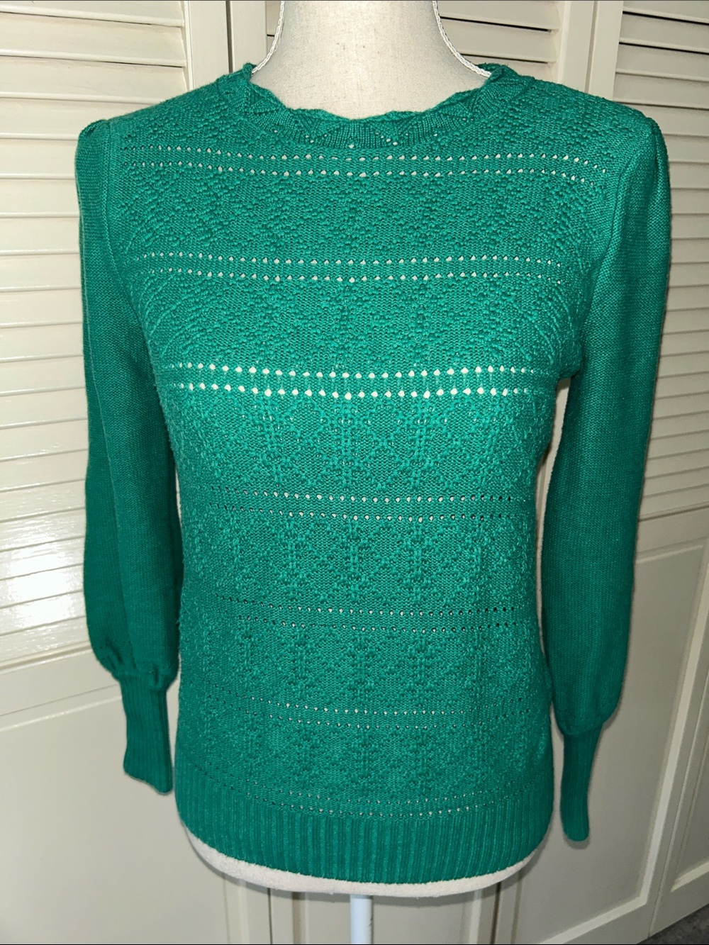LOFT Teal Openwork Crew Neck Sweater